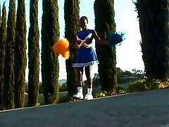 After fucking a black guy, a plump cheerleader gets it on with a white one