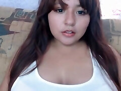 Mexican chubby girl licking her boobs