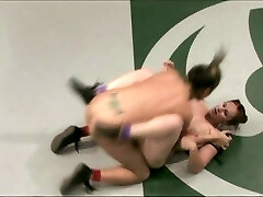 Busty girls wrestling - winner fucks dork