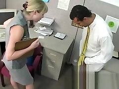 Bossy blonde office fuckslut dominates and humiliates workers