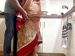 Indian Couple Romance in the Kitchen - Saree Orgy - Saree lifted up and Caboose Spanked