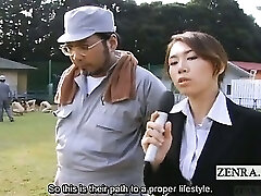 Subtitle outdoor BDSM CMNF Japanese group stiffy worship