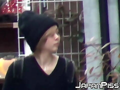 Japanese cuties flash hairy pussies during public peeing Japanese cuties flash hairy pussies during public peeing
