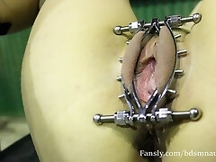 He puts a cooch clamp in my cunny and plays with it. I's winter, I'm suffering the cold ( BdsmNaughtyGirl )