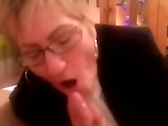 Office grandmother in business suit sucking me