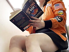 Sexy and chesty hot brunette babe with a jacket and nothing underneat no bra no panties displays her pussy and bare ass