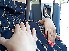 Real public red nails hand job in the truck with jizz