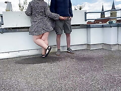 Gorgeous pissing mommy-in-law helps son-in-law piss on the top of the parking plenty of