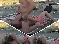 French teacher Fellatio Inexperienced on Nude Beach public to stranger with Cumshot People caught us P1 - MissCreamy