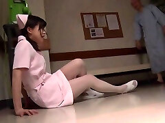 Old guy fucks a cute Japanese nurse in the hospital