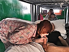 HOSTEL BLOWJOB: the monstrous boobs slut wakes me up with a excellent blowjob and deepthroats all my cum