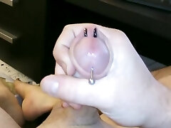 Jerking My Hard Pierced Man Meat With Cumshot With Close-up On Piercings