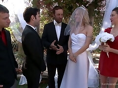 Blind folded bride Natasha Starr is fucked by groom and several guys