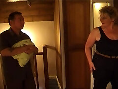 Obese grandma gets a massage and a dick heterosexual in her pussy