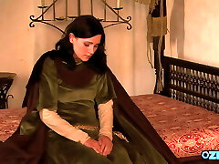 Beautiful maids share the King's cock in a harsh threeway