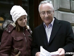 New English girl in tights and a pretty dress gets laid