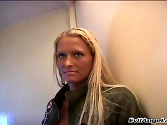 Tattooed blonde with natural boobs getting her anal stuffed with toys