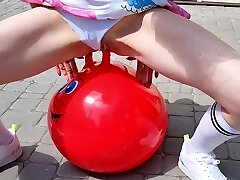 Luckily there are two horns on the gym ball that I can ride in my outdoor solo session