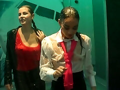 Lewd fully dressed bitch Nathaly Cherie dance under the water jet to look super hot