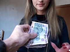 Melanie blows and gets torn up for money in hardcore POV