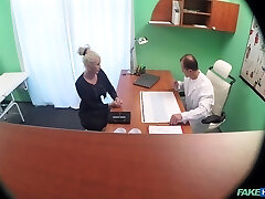 Curvy blonde girl climbs on her doctors large cock for a super-naughty rail