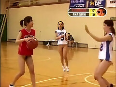Girls from Asia toying basketball and showing naked tits
