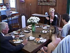 Dudes facialize horny teen in pigtails and sexy skirt after wild 3 way