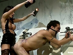 Bisexual Threesome with Subjugated Guy Getting Strapon Fucked