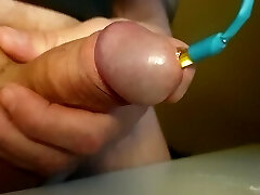 Close up silicon bead cock insertion, Unexperienced cum shot