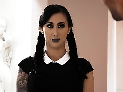 Slim tattooed goth with huge fake tits Lily Lane gets fucked hard