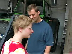 Ugly chubby blonde garage boss fuck her employee, eating his jism