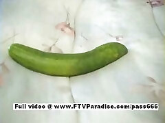 Awesome dame Janelle female doing a huge pickle insertion inside pussy and masturbating