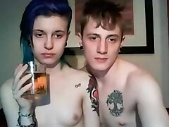 Horny teenage couple poking on webcam