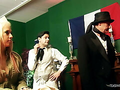 One hard meatpipe isn't enough to please these kinky stunners One hard meatpipe isn't enough to please these kinky stunners