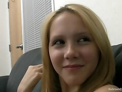 Geeky blonde cutie in a hardcore ass slamming porno casting