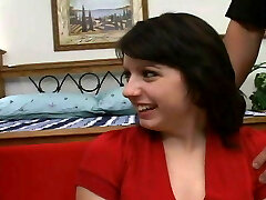 Brunette super slut Mikayla is teaching young Lexi how to suck cock and empty sack