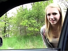 Platinum-blonde Beatrix hitch a car gets fucked