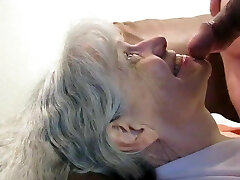 Grey haired granny blowjob and cum in her facehole