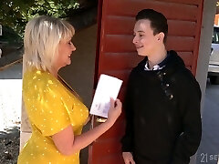 Busty milf Amy gets intimate with young student living nextdoor Busty milf Amy gets intimate with young student living nextdoor