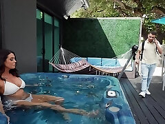 Rough outdoor dicking by the pool with brunette Abby Somers