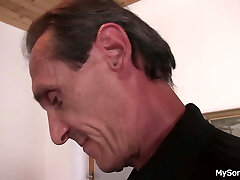 Blonde teen gal cheating with his father Blonde teen gal cheating with his father