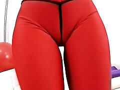 Big Cameltoe and Round Ass Babe In Taut Red Spandex Big Cameltoe and Round Ass Babe In Taut Red Spandex