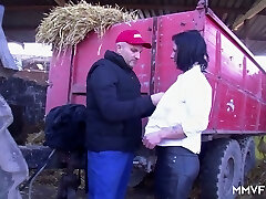 Dirty cheap village whore gets mouthfucked by farm stud quite rigid