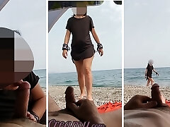 Dick flash - A doll caught me jerking off in public beach and help me jism - MissCreamy