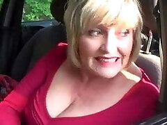 Big bosoms Granny gives road head oudoors in car meet