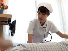 Slutty Japanese nurse receives a cumshot after deepthroating a dick