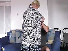Fat Granny Helps Step Grandson to Jizm