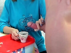 Cougar Granny Drinks Coffee With Cum Taboo ,big Dick Huge Load 6 Min