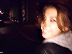 Poking in a public place and walking with jizm in panties