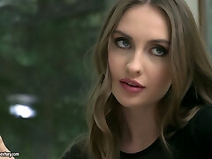 Infatuating slender Russian GF in black lingerie Lena Reif enjoys cunnilingus